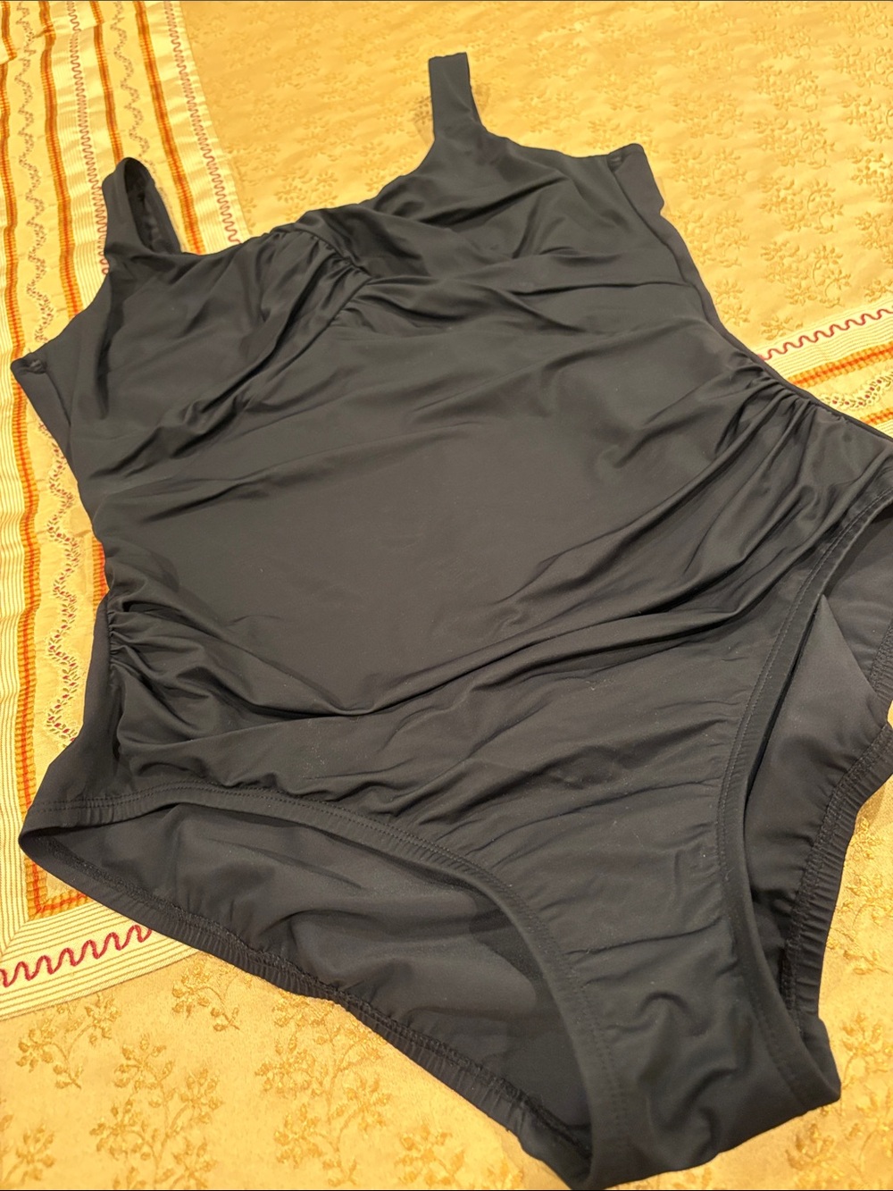 Lands’ End Black One-Piece Swimsuit, Built-In Bra, Cross Back Straps, 
14